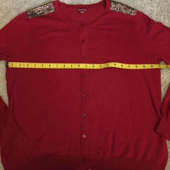 Merona Red with Gold Sequin Shoulders Button Down Cardigan - Picture 11 of 14